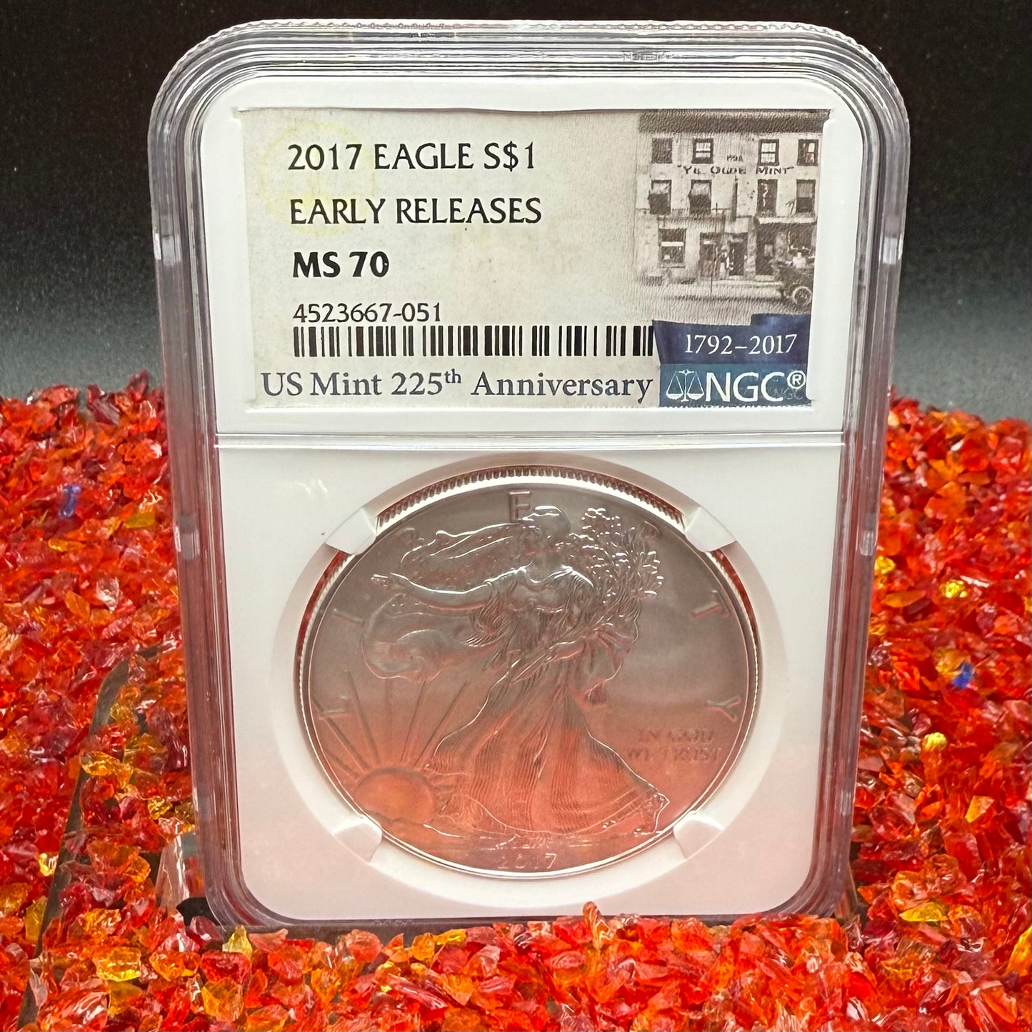 2017 $1 American Silver Eagle NGC MS70 Early Releases 225th Anniversary Mint Condition