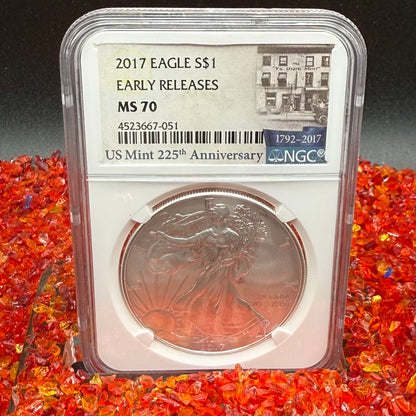 2017 $1 American Silver Eagle NGC MS70 Early Releases 225th Anniversary Mint Condition