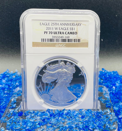 Proof 2011 (W) $1 American Silver Eagle NGC PF70 Brown Label 25th Anniversary ( 1 of 5,562)