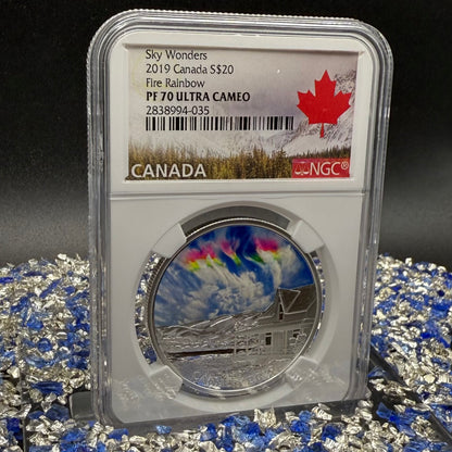 2019 $20 Canada Silver Dollar PCGS PR70DCAM Sky Wonders Fire Rainbow Colorized (1 of 12) Mint!