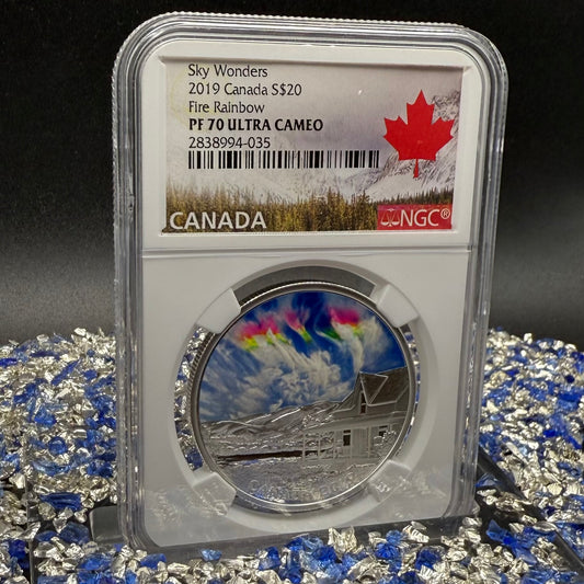 2019 $20 Canada Silver Dollar PCGS PR70DCAM Sky Wonders Fire Rainbow Colorized (1 of 12) Mint!