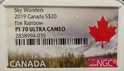 2019 $20 Canada Silver Dollar PCGS PR70DCAM Sky Wonders Fire Rainbow Colorized (1 of 12) Mint!