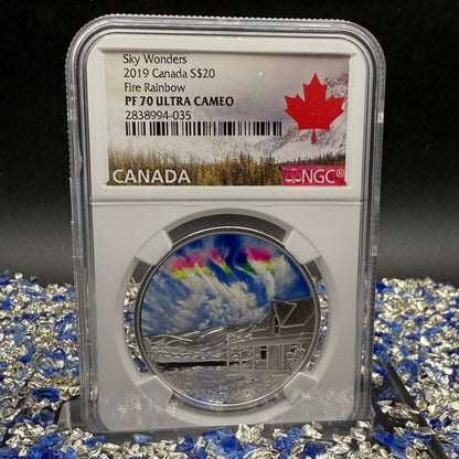2019 $20 Canada Silver Dollar PCGS PR70DCAM Sky Wonders Fire Rainbow Colorized (1 of 12) Mint!
