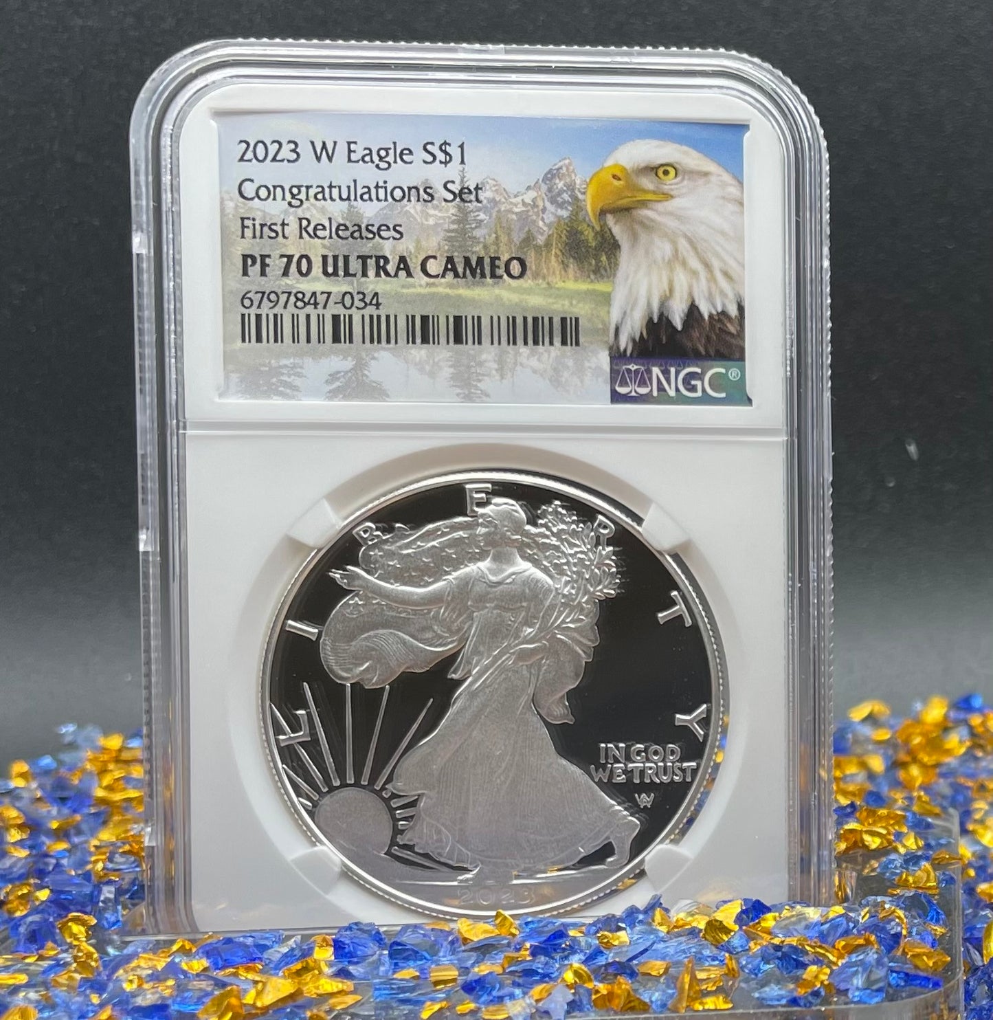 Proof 2023 (W) $1 American Silver Eagle NGC PF70 First Releases Congratulations Set Eagle Mountain Label Mint Condition (1 of 433)