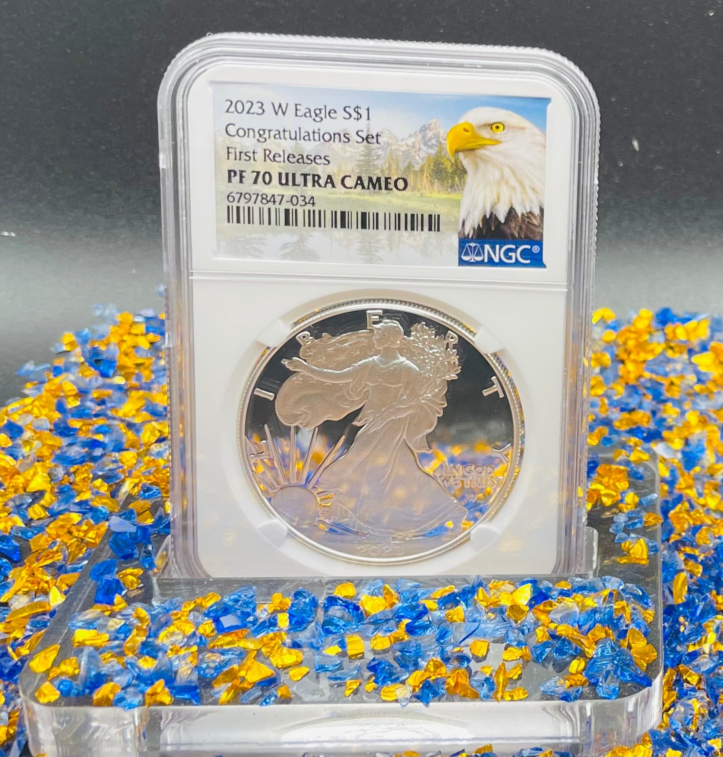 Proof 2023 (W) $1 American Silver Eagle NGC PF70 First Releases Congratulations Set Eagle Mountain Label Mint Condition (1 of 433)