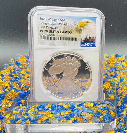Proof 2023 (W) $1 American Silver Eagle NGC PF70 First Releases Congratulations Set Eagle Mountain Label Mint Condition (1 of 433)