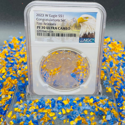 Proof 2023 (W) $1 American Silver Eagle NGC PF70 First Releases Congratulations Set Eagle Mountain Label Mint Condition (1 of 433)