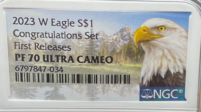 Proof 2023 (W) $1 American Silver Eagle NGC PF70 First Releases Congratulations Set Eagle Mountain Label Mint Condition (1 of 433)