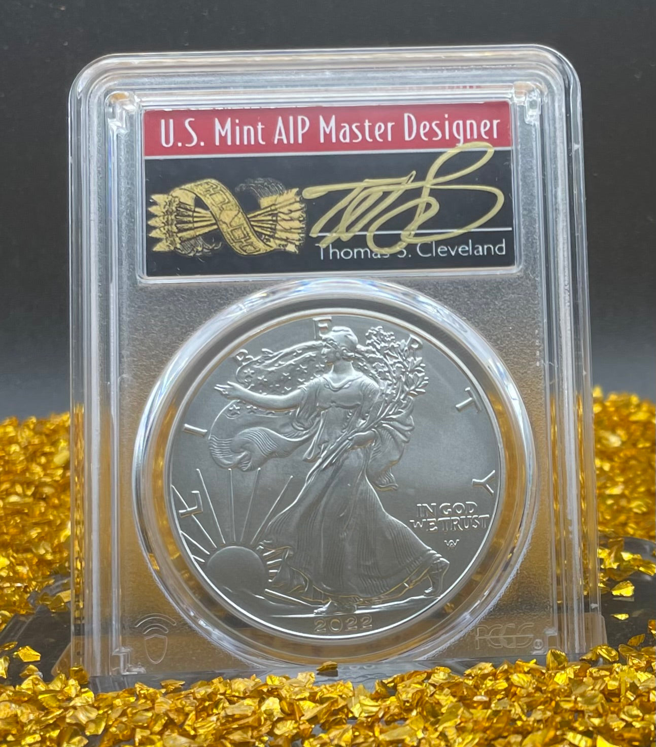 2022 $1 American Silver Eagle PCGS MS70 First Strike U.S. Mint AIP Master Designer Thomas Cleveland Signed Label (1 of 500)