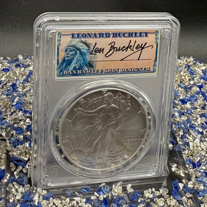2022 $1 American Silver Eagle PCGS MS70 FDOI Leonard Buckley Signed Rare 1 of 200 Mint
