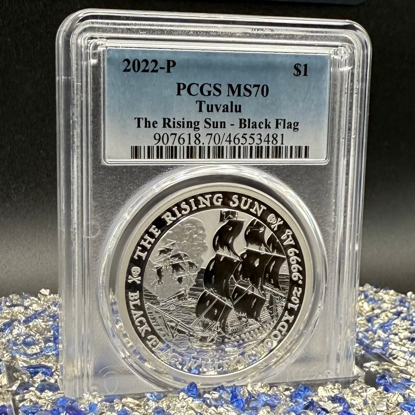 2022-P 1 oz Tuvaluan Silver Dollar $1 PCGS MS70 The Rising Sun - Black Flag (1 of 33) Mint!