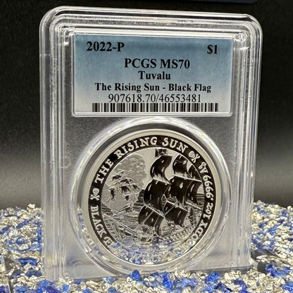 2022-P 1 oz Tuvaluan Silver Dollar $1 PCGS MS70 The Rising Sun - Black Flag (1 of 33) Mint!