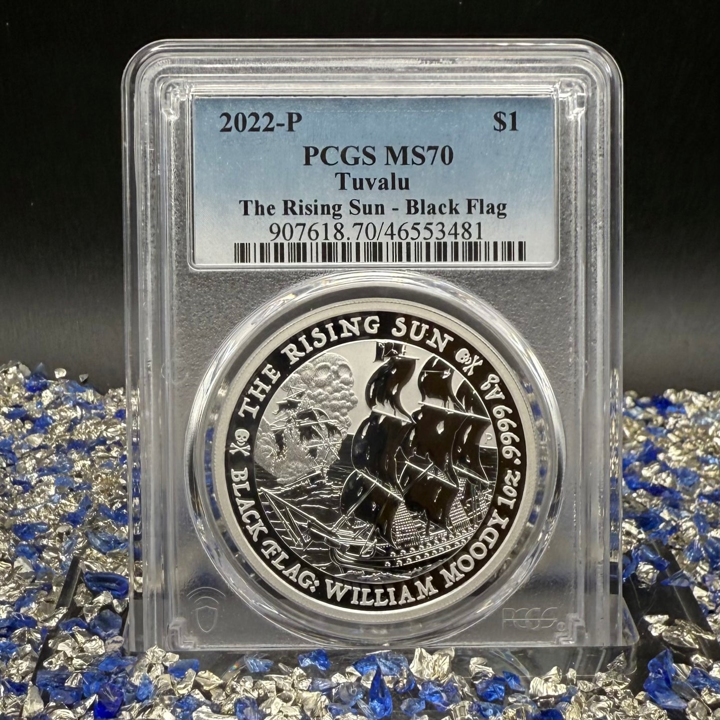 2022-P 1 oz Tuvaluan Silver Dollar $1 PCGS MS70 The Rising Sun - Black Flag (1 of 33) Mint!