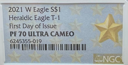 Proof 2021 Type 1 (W) $1 American Silver Eagle NGC PF70 First Day of Issue West Point Gold Star Label Mint Condition (1 of 6,809)