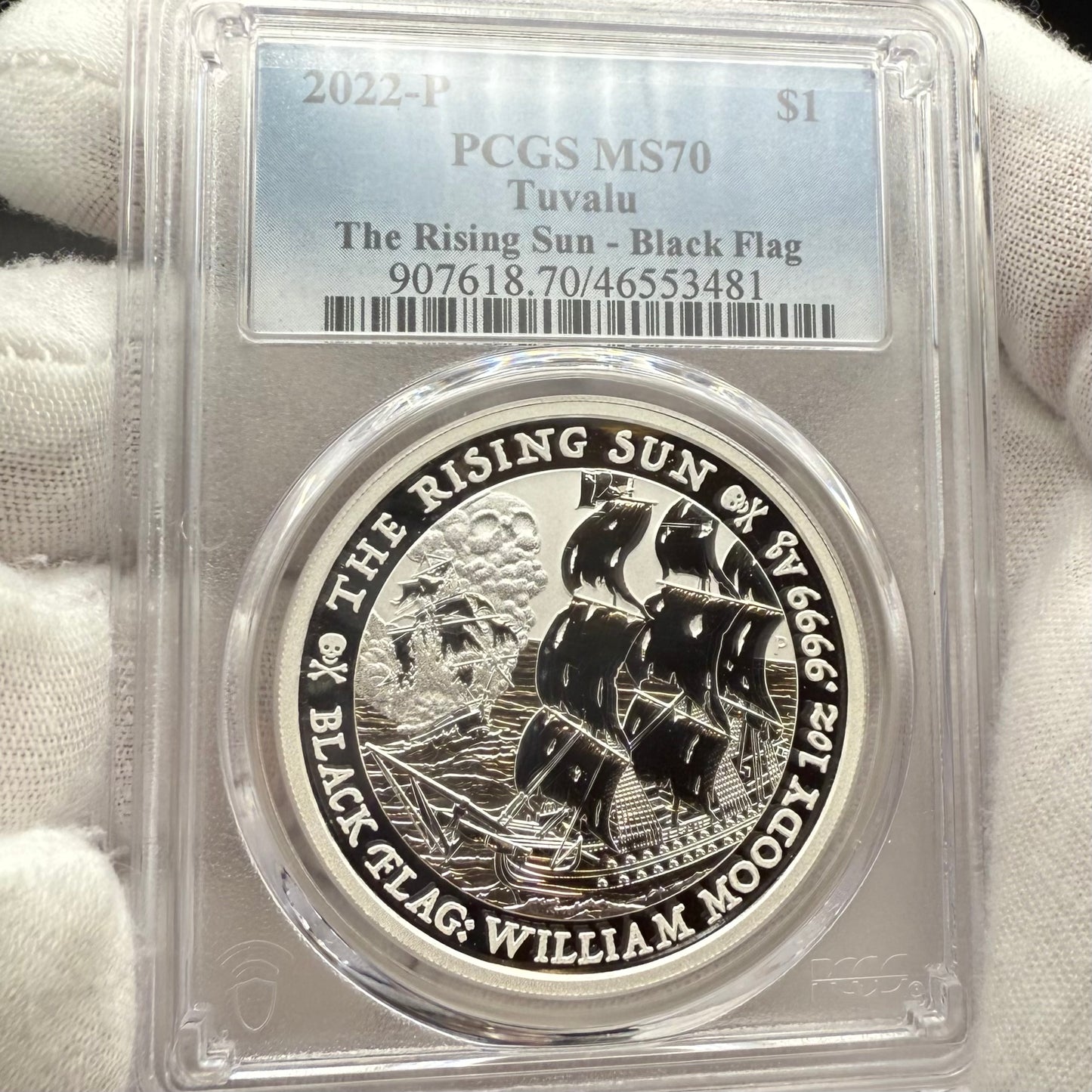 2022-P 1 oz Tuvaluan Silver Dollar $1 PCGS MS70 The Rising Sun - Black Flag (1 of 33) Mint!