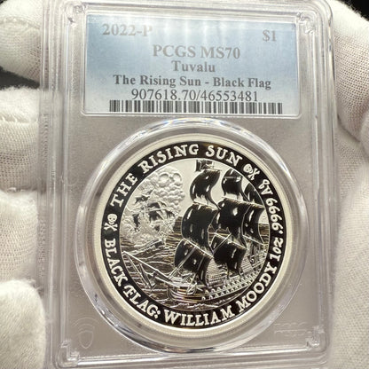 2022-P 1 oz Tuvaluan Silver Dollar $1 PCGS MS70 The Rising Sun - Black Flag (1 of 33) Mint!