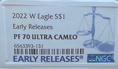 Proof 2022 (W) $1 American Silver Eagle NGC PF70 Early Releases Modern Blue Label Mint Condition (1 of 4,817)
