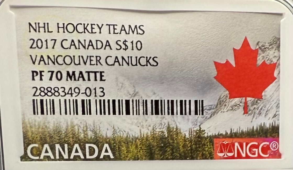2017 $10 Canada Silver Dollar NGC PF70UC Colorized Matte Vancouver Canucks NHL Hockey Team (1 of 2) Mint!