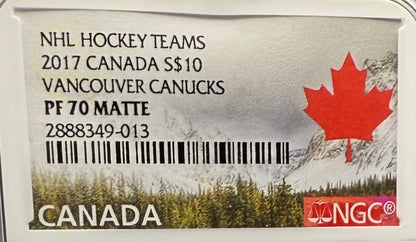 2017 $10 Canada Silver Dollar NGC PF70UC Colorized Matte Vancouver Canucks NHL Hockey Team (1 of 2) Mint!