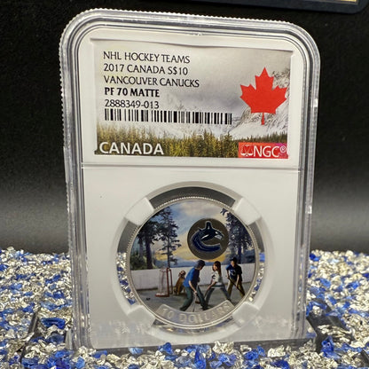 2017 $10 Canada Silver Dollar NGC PF70UC Colorized Matte Vancouver Canucks NHL Hockey Team (1 of 2) Mint!