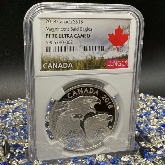 2018 $15 Canada Silver Dollar NGC PF70UC Magnificent Bald Eagles Spotless (1 of 6) Mint!