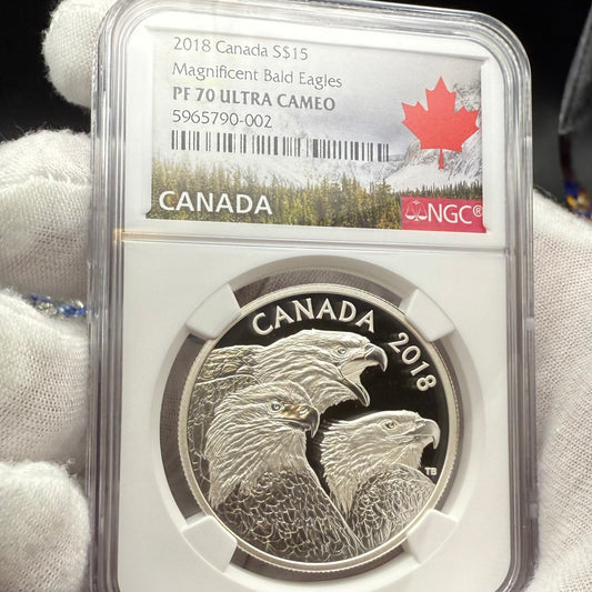 2018 $15 Canada Silver Dollar NGC PF70UC Magnificent Bald Eagles Spotless (1 of 6) Mint!