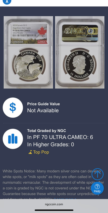 2018 $15 Canada Silver Dollar NGC PF70UC Magnificent Bald Eagles Spotless (1 of 6) Mint!