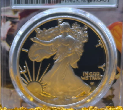 Proof 2023 (W) $1 American Silver Eagle PCGS PR70DCAM West Point Fighter Jet Label Congratulations Set Mint Condition (1 of 24)