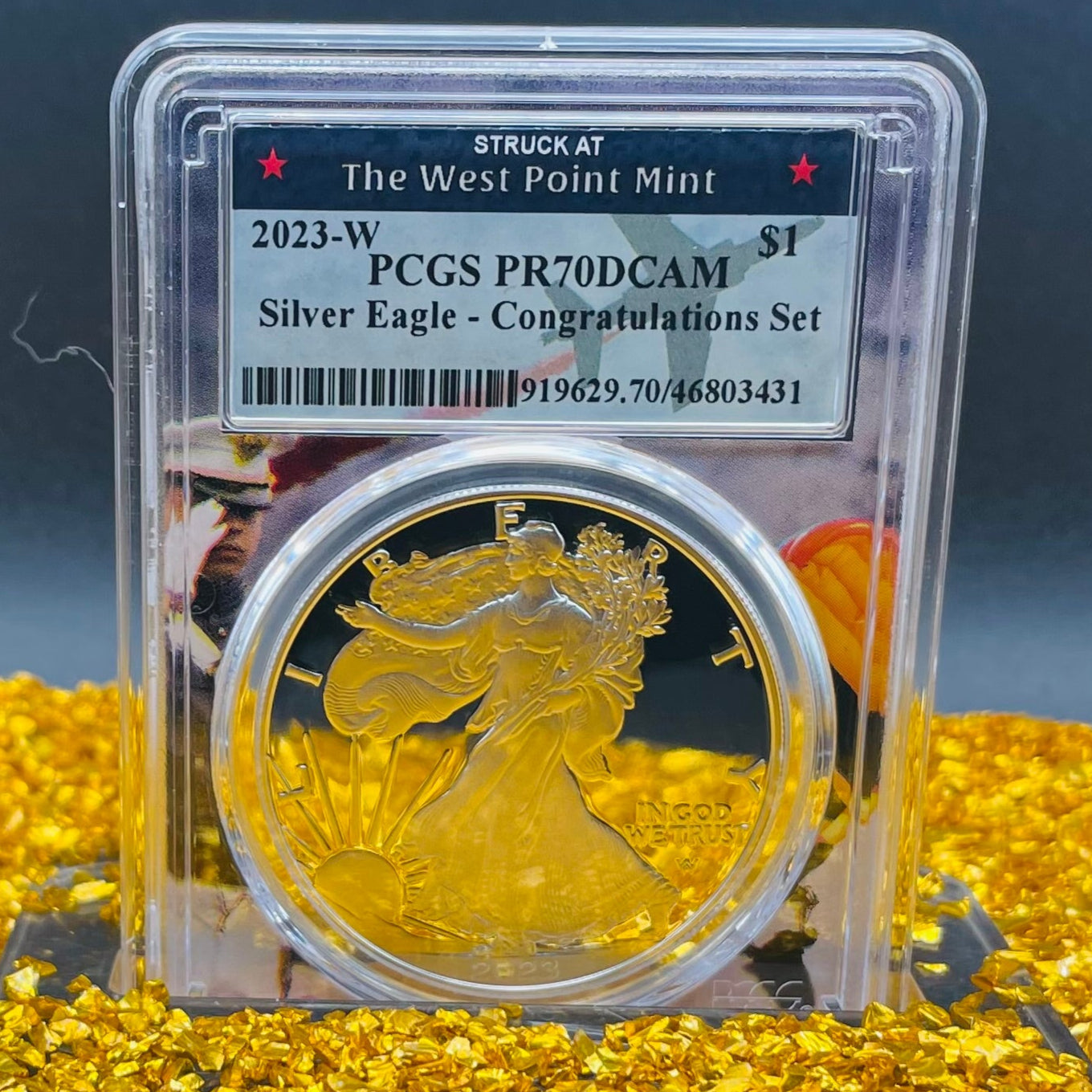 Proof 2023 (W) $1 American Silver Eagle PCGS PR70DCAM West Point Fighter Jet Label Congratulations Set Mint Condition (1 of 24)