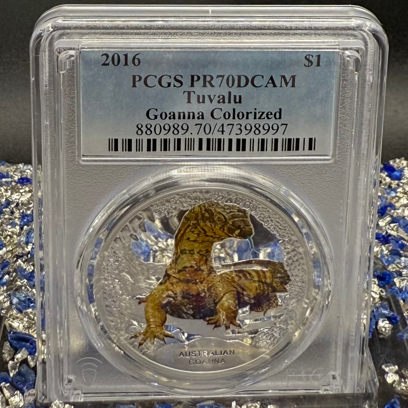2016 1 oz Tuvaluan Silver Dollar $1 PCGS PR70DCAM Remarkable Reptiles Goanna Colorized (1 of 3)