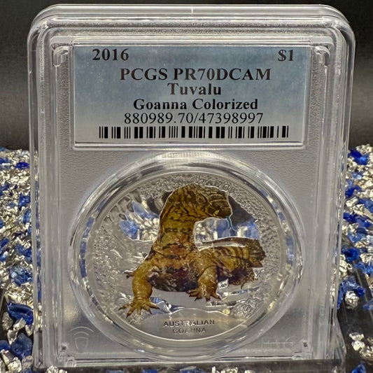 2016 1 oz Tuvaluan Silver Dollar $1 PCGS PR70DCAM Remarkable Reptiles Goanna Colorized (1 of 3)