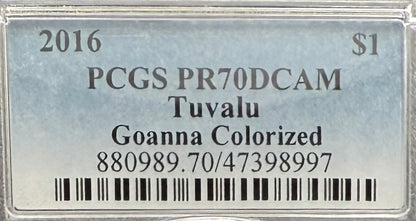 2016 1 oz Tuvaluan Silver Dollar $1 PCGS PR70DCAM Remarkable Reptiles Goanna Colorized (1 of 3)