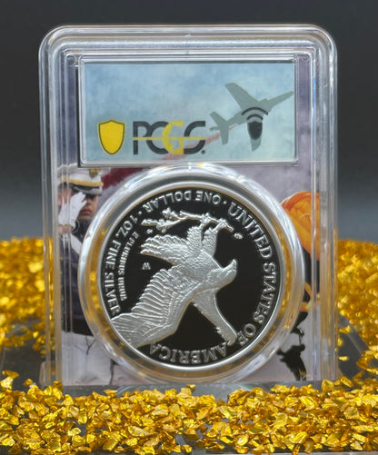 Proof 2023 (W) $1 American Silver Eagle PCGS PR70DCAM West Point Fighter Jet Label Congratulations Set Mint Condition (1 of 24)