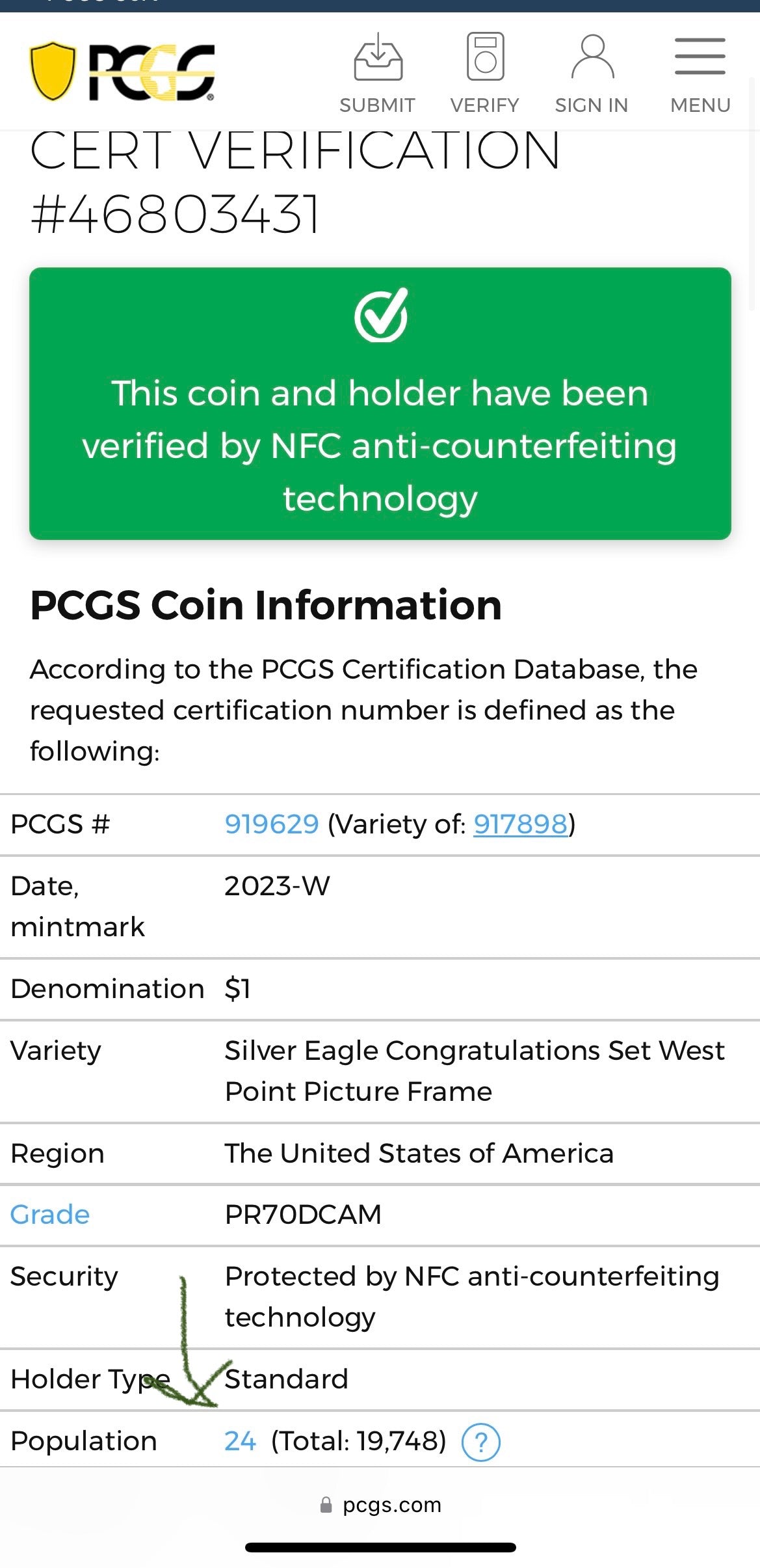 Proof 2023 (W) $1 American Silver Eagle PCGS PR70DCAM West Point Fighter Jet Label Congratulations Set Mint Condition (1 of 24)