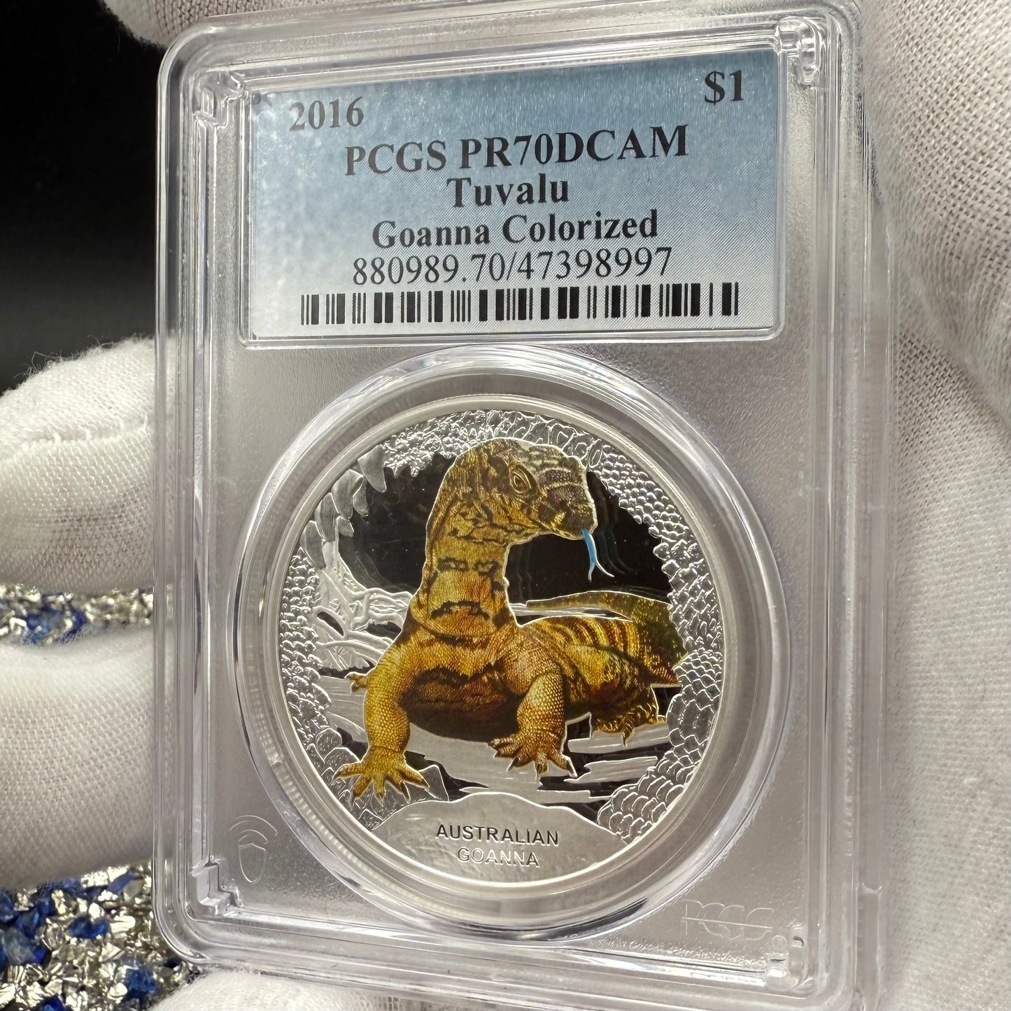 2016 1 oz Tuvaluan Silver Dollar $1 PCGS PR70DCAM Remarkable Reptiles Goanna Colorized (1 of 3)