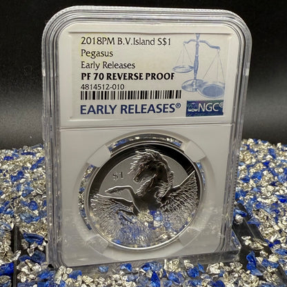 2018 British Virgin Islands Silver Dollar $1 NGC Early Releases PF70UC Pegasus (1 of 130) Mint!
