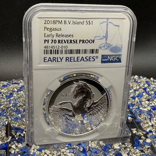 2018 British Virgin Islands Silver Dollar $1 NGC Early Releases PF70UC Pegasus (1 of 130) Mint!