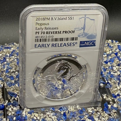 2018 British Virgin Islands Silver Dollar $1 NGC Early Releases PF70UC Pegasus (1 of 130) Mint!