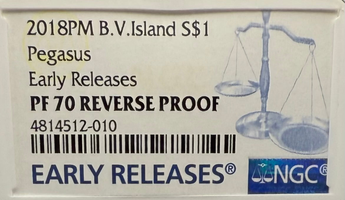 2018 British Virgin Islands Silver Dollar $1 NGC Early Releases PF70UC Pegasus (1 of 130) Mint!