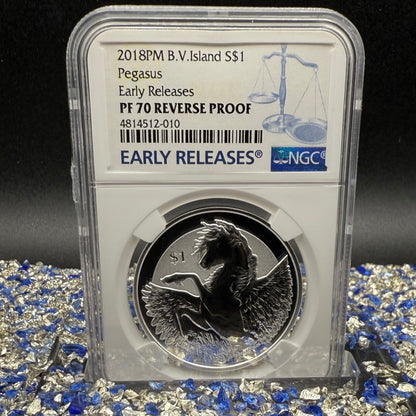 2018 British Virgin Islands Silver Dollar $1 NGC Early Releases PF70UC Pegasus (1 of 130) Mint!