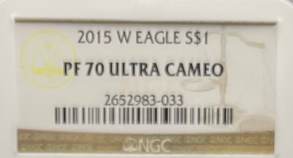 Proof 2015 (W) $1 American Silver Eagle NGC PF70 Classic Brown Label Mint Condition ( 1 of 9,548)