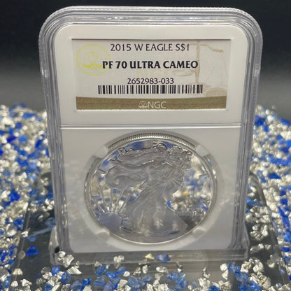 Proof 2015 (W) $1 American Silver Eagle NGC PF70 Classic Brown Label Mint Condition ( 1 of 9,548)