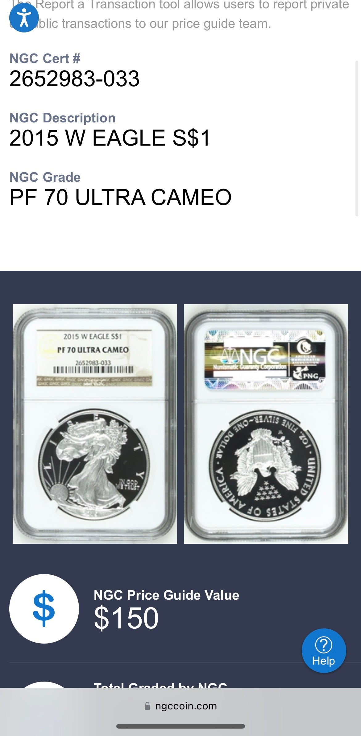 Proof 2015 (W) $1 American Silver Eagle NGC PF70 Classic Brown Label Mint Condition ( 1 of 9,548)