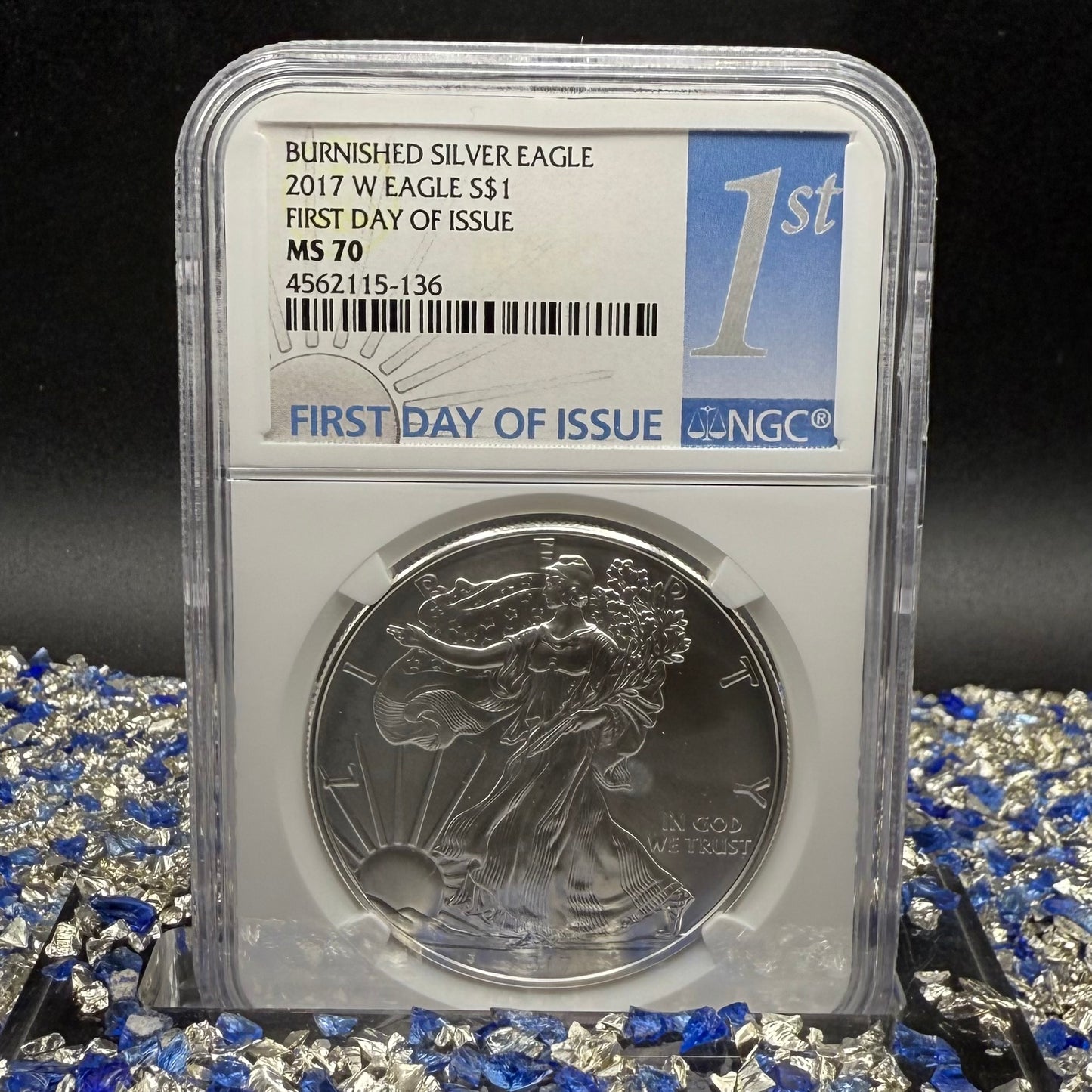 Burnished 2017 (W) $1 American Silver Eagle NGC MS70 FDOI Classic Blue Label Mint!