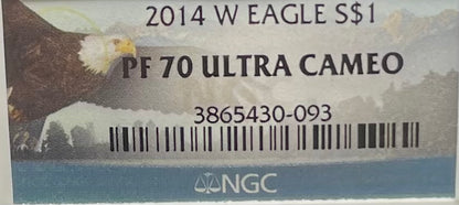 Proof 2014 (W) $1 American Silver Eagle NGC PF70 Eagle Label New Holder (1 of 9,437)