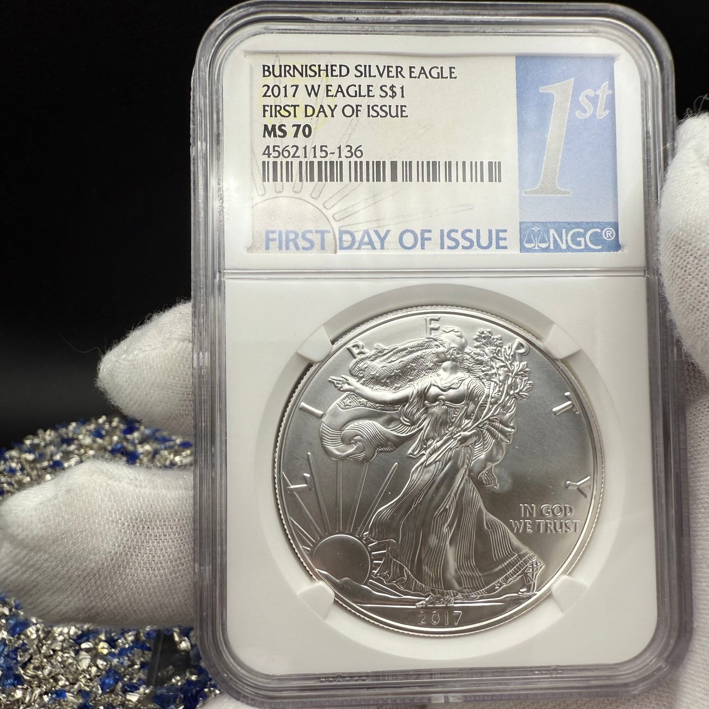 Burnished 2017 (W) $1 American Silver Eagle NGC MS70 FDOI Classic Blue Label Mint!
