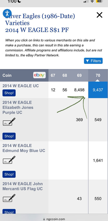 Proof 2014 (W) $1 American Silver Eagle NGC PF70 Eagle Label New Holder (1 of 9,437)