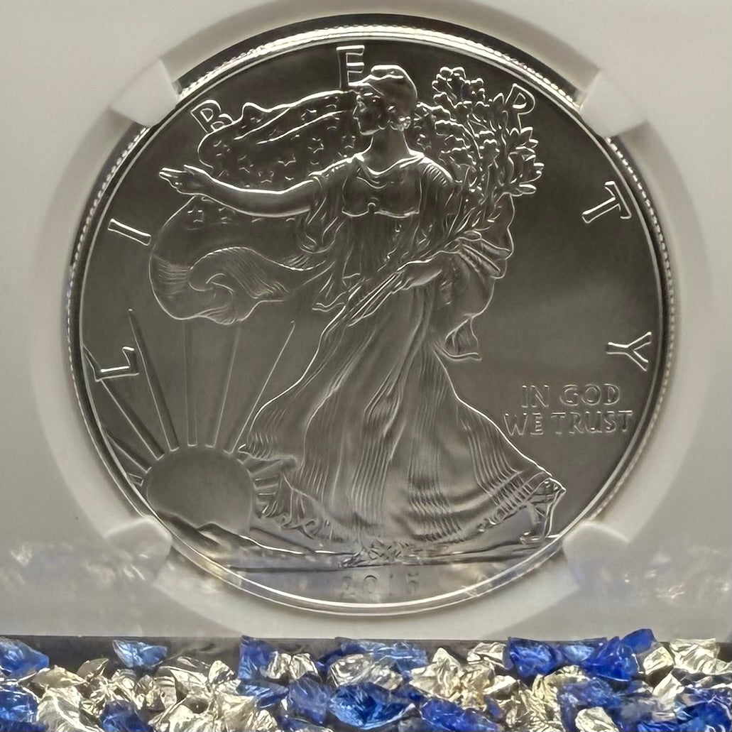 Burnished 2015 (W) $1 American Silver Eagle NGC MS70 FDOI Classic Blue Label Mint!