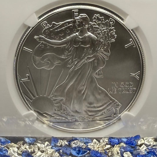 Burnished 2015 (W) $1 American Silver Eagle NGC MS70 FDOI Classic Blue Label Mint!