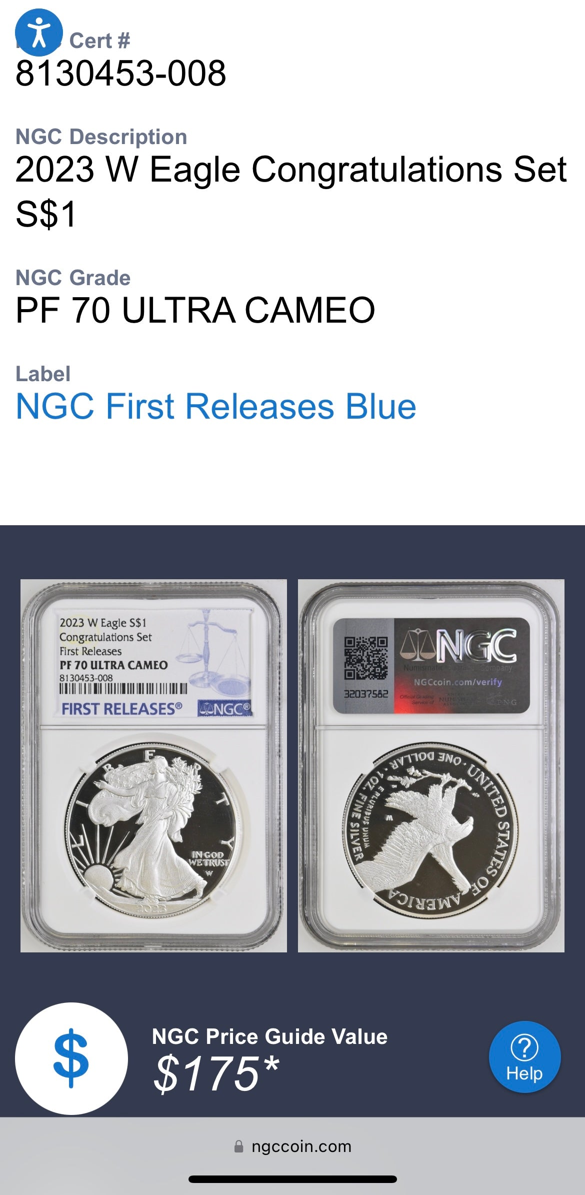 Proof 2023 (W) $1 American Silver Eagle NGC PF70 First Releases Congratulations Set Modern Blue Label (1 of 433)